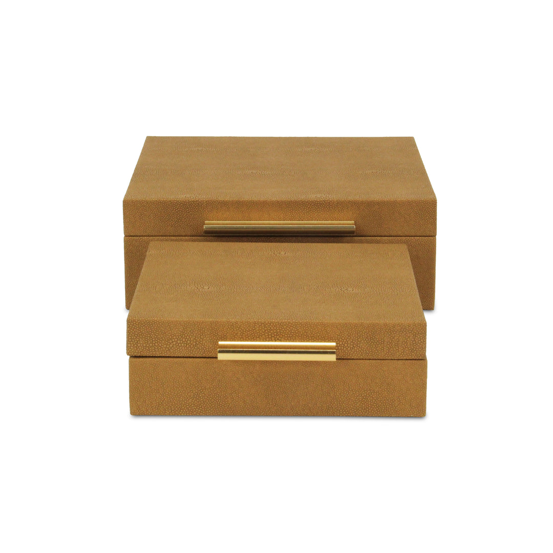 5825-2CM - Lusan Square Shagreen Boxes - Brown