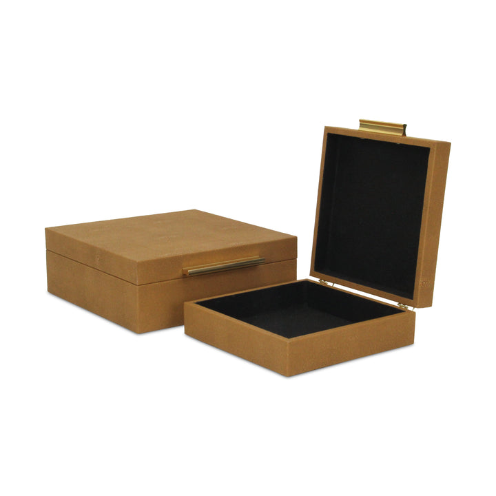 5825-2CM - Lusan Square Shagreen Boxes - Brown