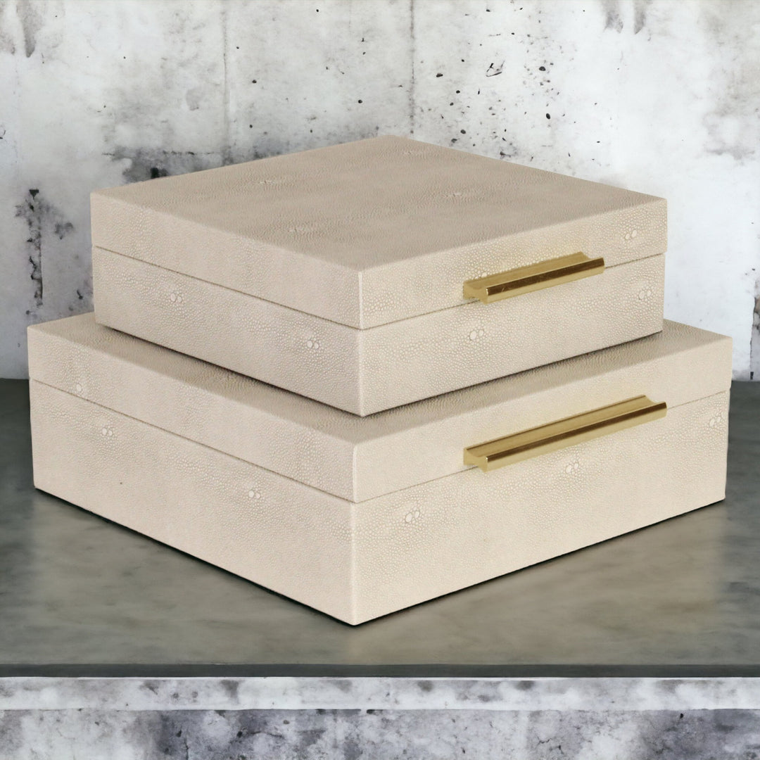 5825-2CR - Lusan Square Shagreen Boxes - Cream