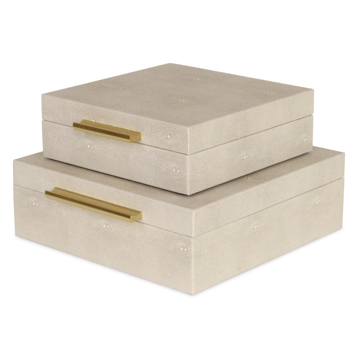 5825-2CR - Lusan Square Shagreen Boxes - Cream