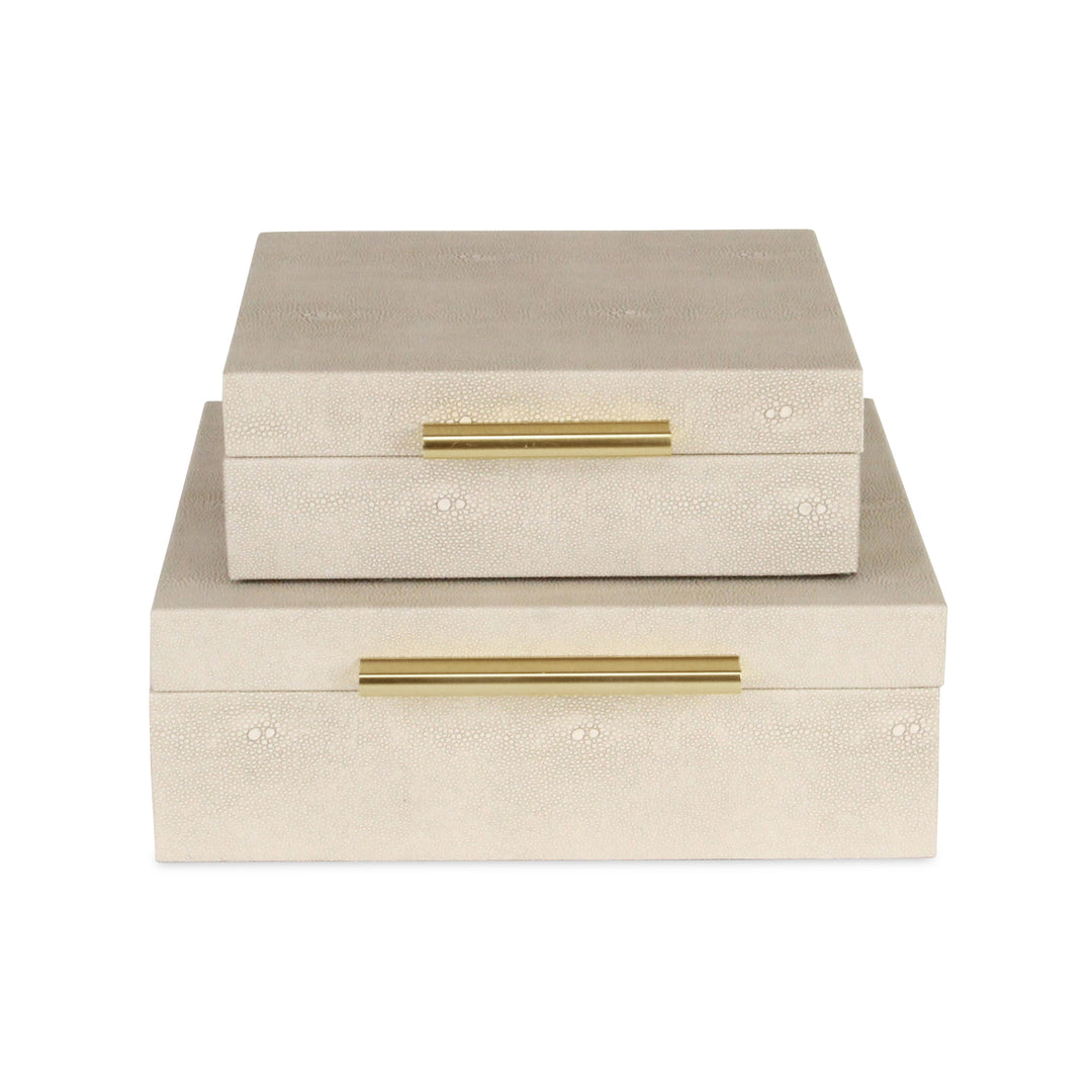 5825-2CR - Lusan Square Shagreen Boxes - Cream