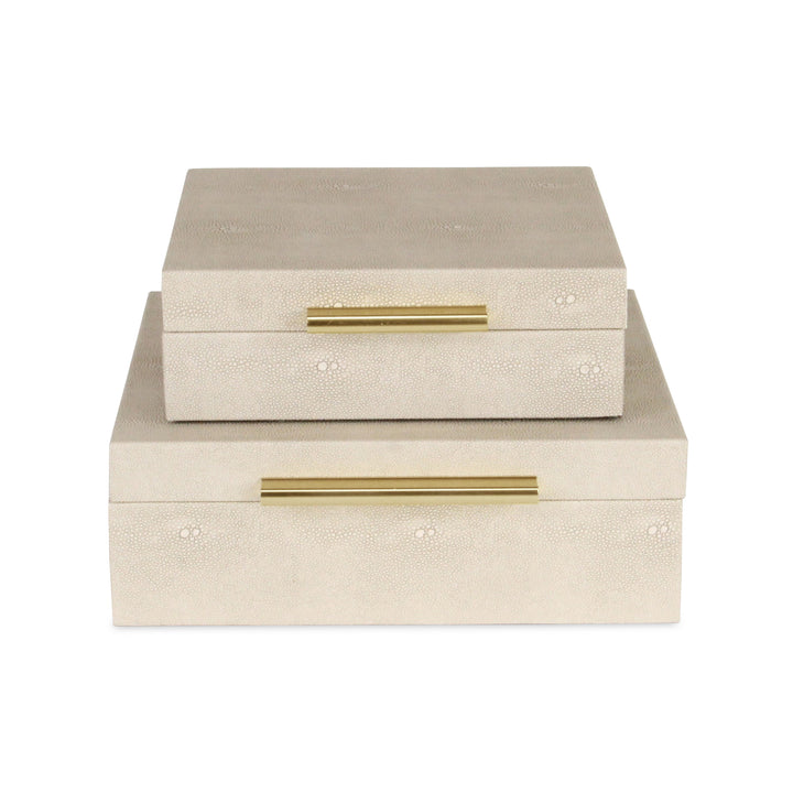 5825-2CR - Lusan Square Shagreen Boxes - Cream