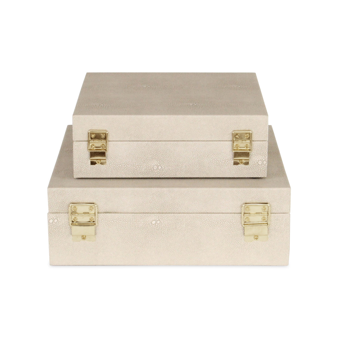 5825-2CR - Lusan Square Shagreen Boxes - Cream