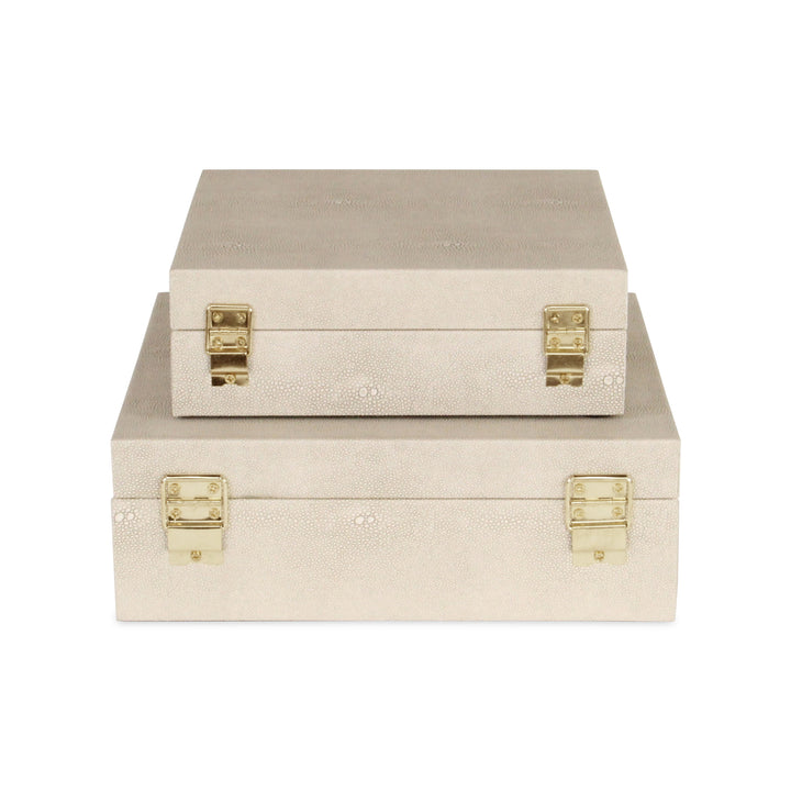 5825-2CR - Lusan Square Shagreen Boxes - Cream