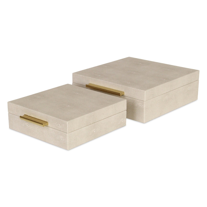 5825-2CR - Lusan Square Shagreen Boxes - Cream