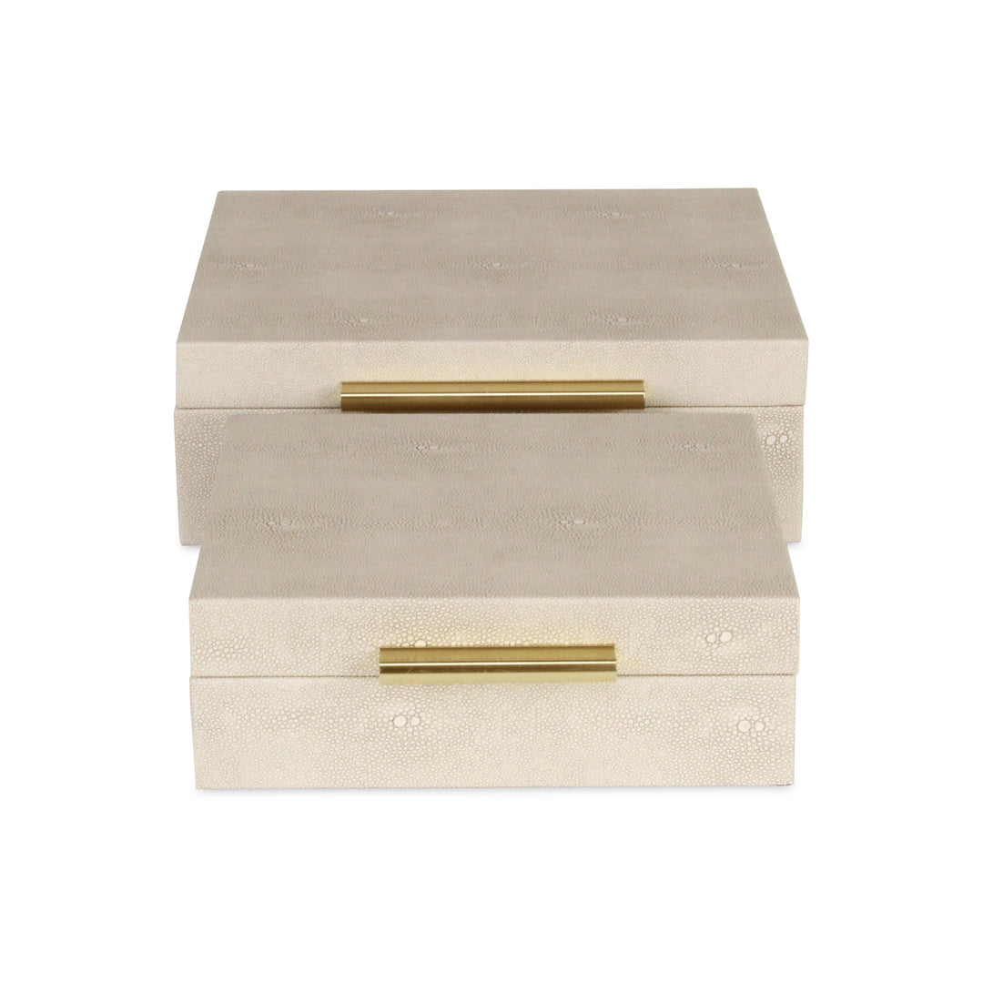 5825-2CR - Lusan Square Shagreen Boxes - Cream