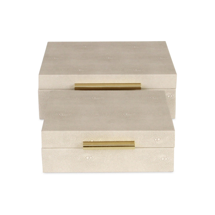 5825-2CR - Lusan Square Shagreen Boxes - Cream