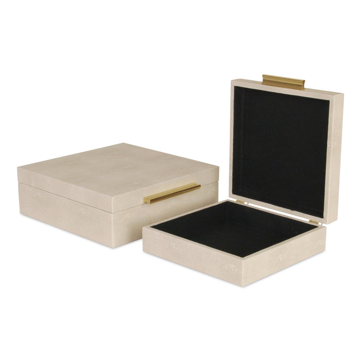 5825-2CR - Lusan Square Shagreen Boxes - Cream