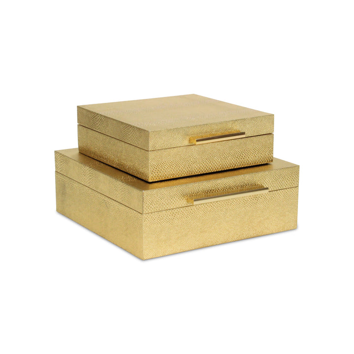 5825-2GDSN - Lusan Square Shagreen Boxes - Gold Snk