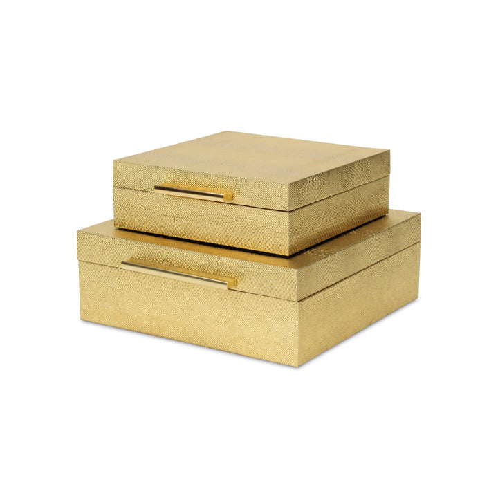 5825-2GDSN - Lusan Square Shagreen Boxes - Gold Snk