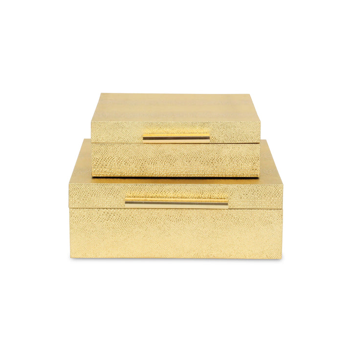 5825-2GDSN - Lusan Square Shagreen Boxes - Gold Snk