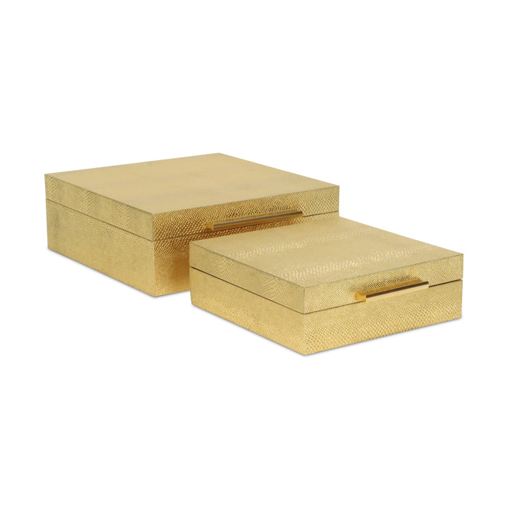 5825-2GDSN - Lusan Square Shagreen Boxes - Gold Snk