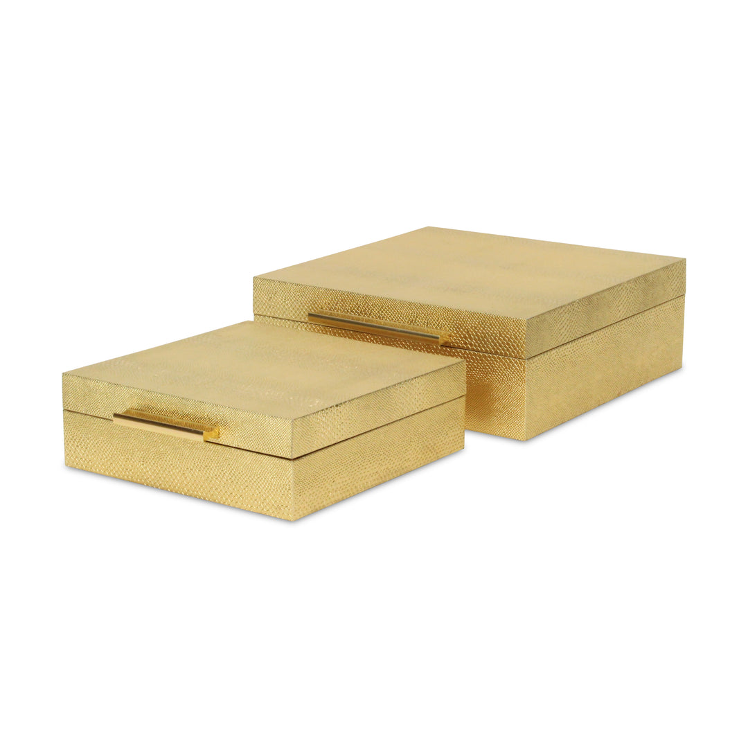 5825-2GDSN - Lusan Square Shagreen Boxes - Gold Snk