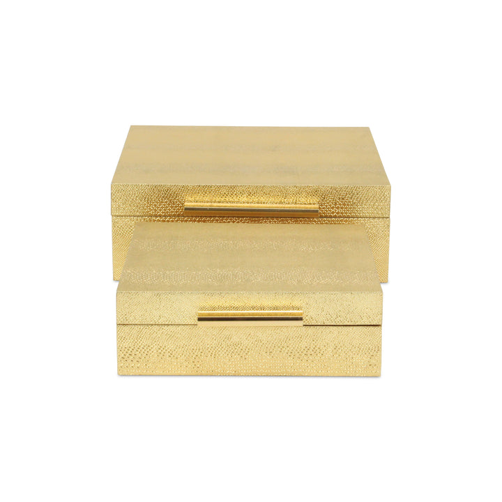 5825-2GDSN - Lusan Square Shagreen Boxes - Gold Snk