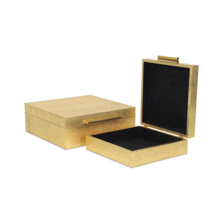 5825-2GDSN - Lusan Square Shagreen Boxes - Gold Snk