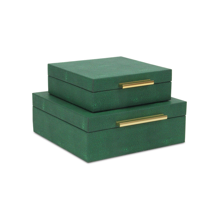 5825-2GRN - Lusan Square Shagreen Boxes - Green