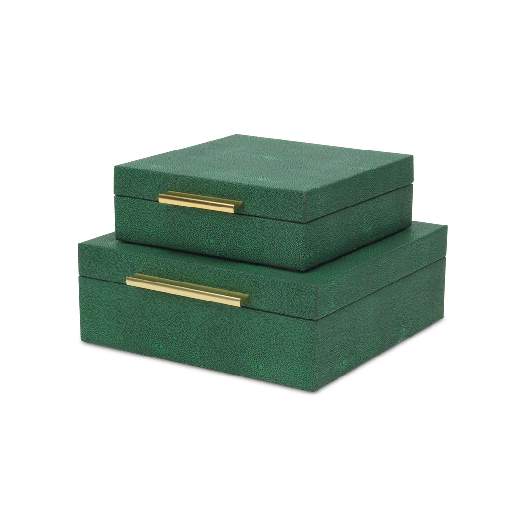 5825-2GRN - Lusan Square Shagreen Boxes - Green