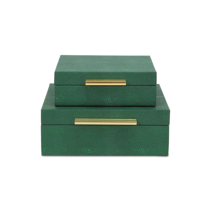 5825-2GRN - Lusan Square Shagreen Boxes - Green