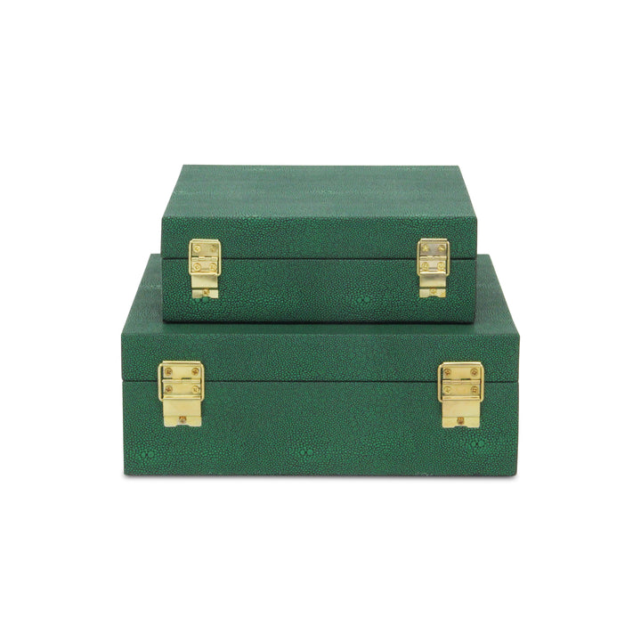 5825-2GRN - Lusan Square Shagreen Boxes - Green