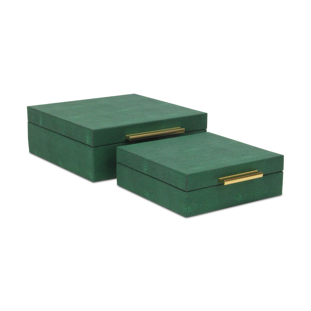 5825-2GRN - Lusan Square Shagreen Boxes - Green