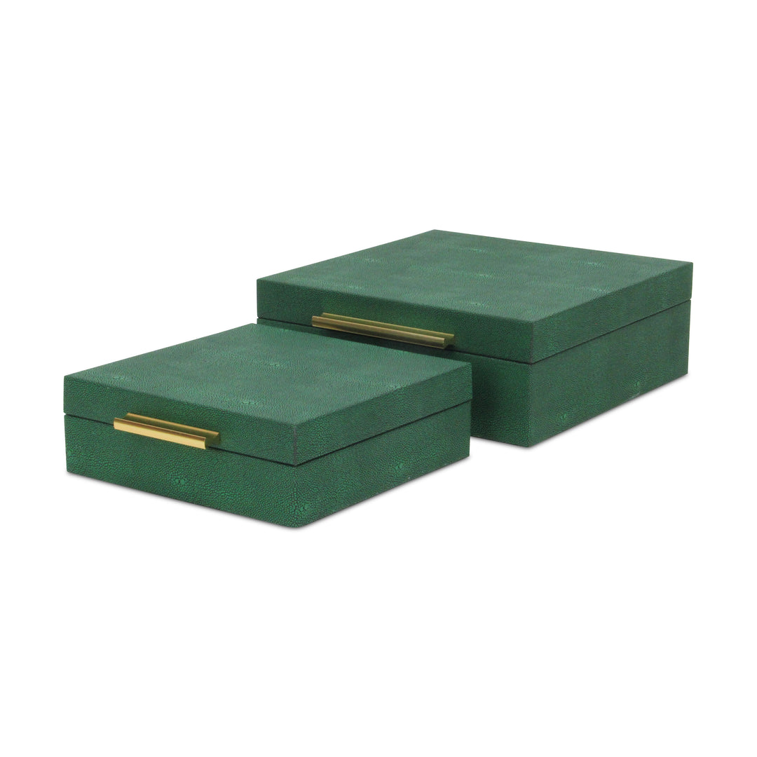 5825-2GRN - Lusan Square Shagreen Boxes - Green