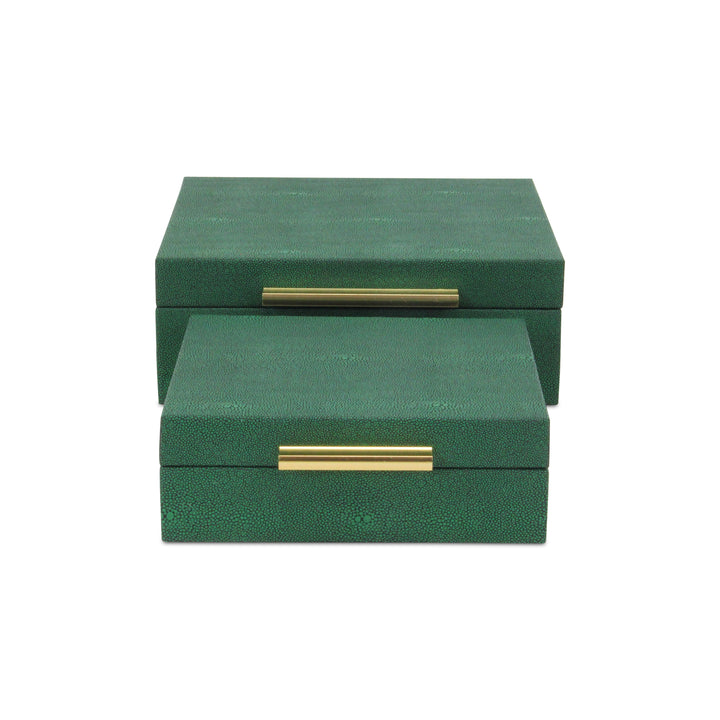 5825-2GRN - Lusan Square Shagreen Boxes - Green