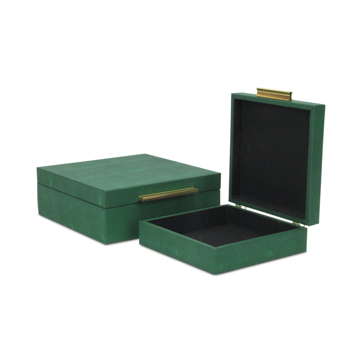 5825-2GRN - Lusan Square Shagreen Boxes - Green