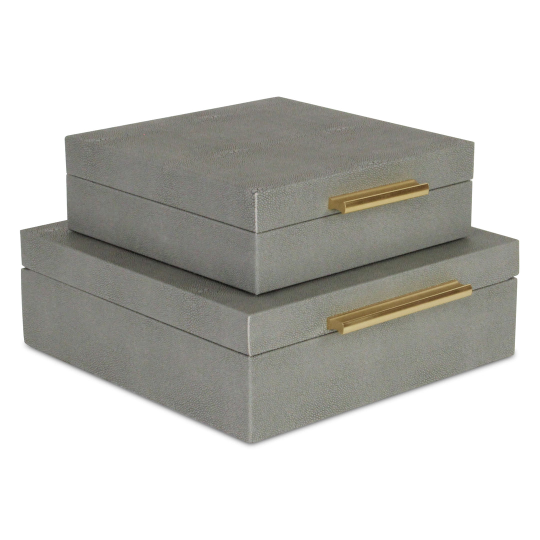 5825-2GR - Lusan Square Shagreen Boxes - Gray