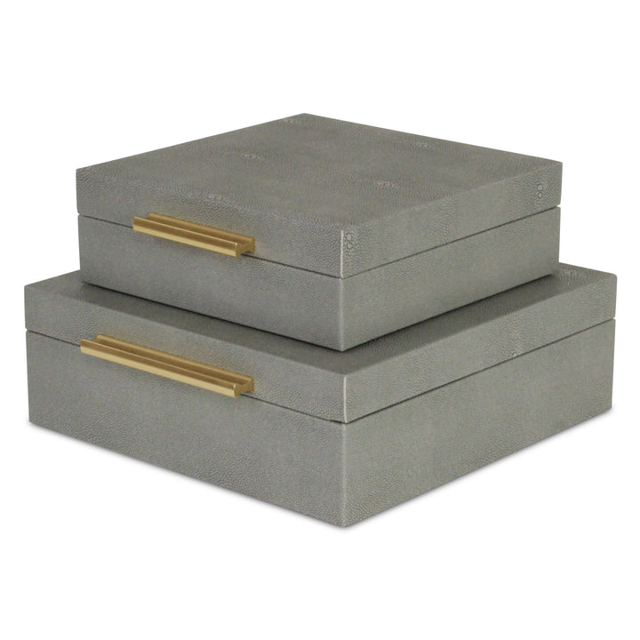 5825-2GR - Lusan Square Shagreen Boxes - Gray