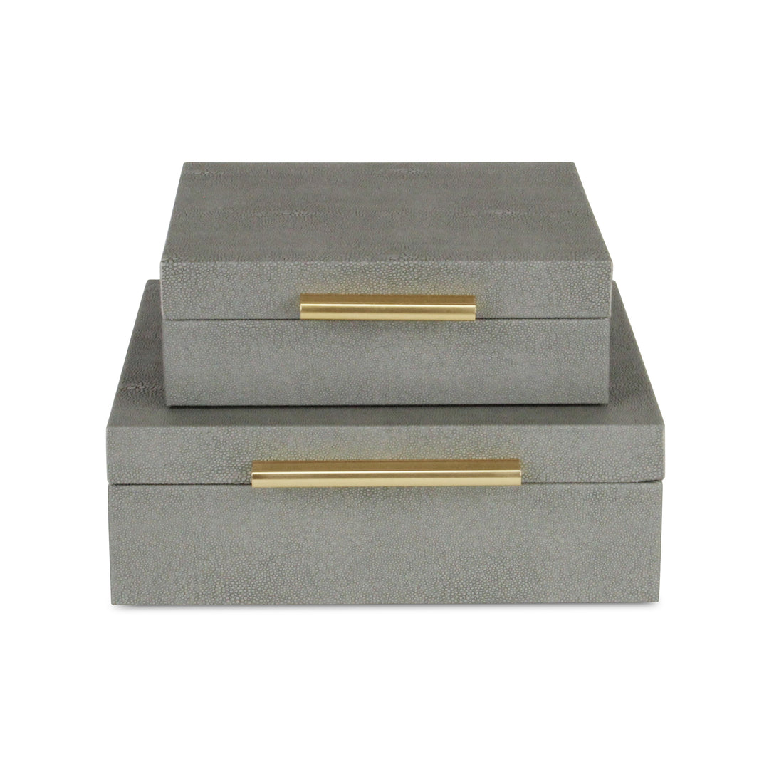 5825-2GR - Lusan Square Shagreen Boxes - Gray