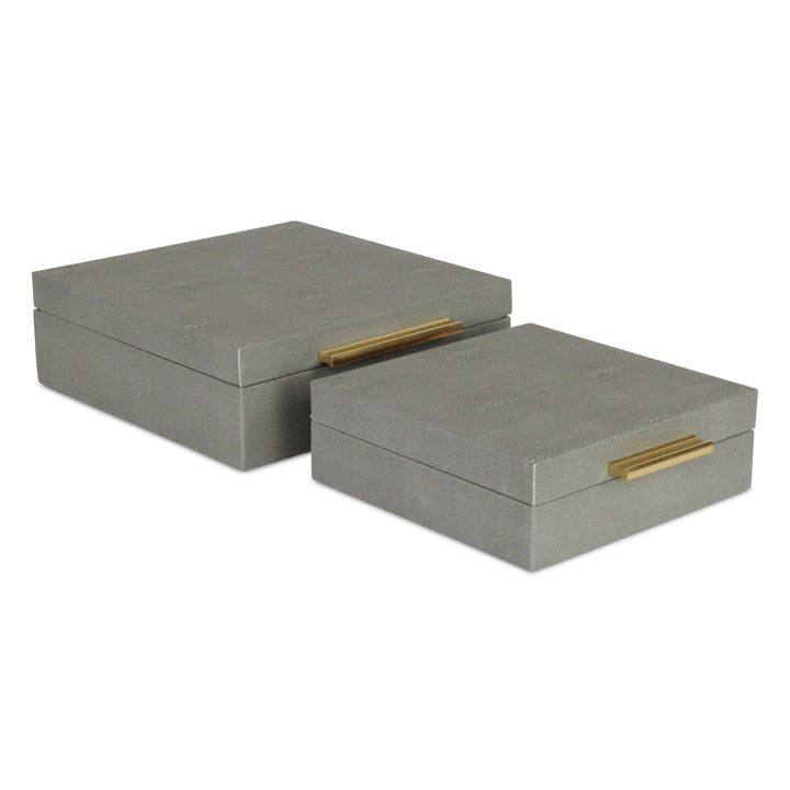 5825-2GR - Lusan Square Shagreen Boxes - Gray