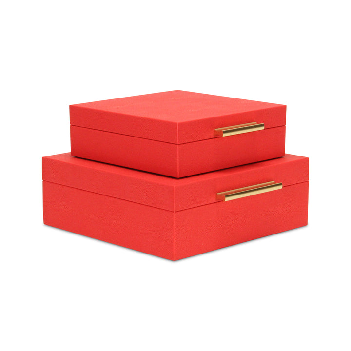 5825-2RD - Lusan Square Shagreen Boxes - Red