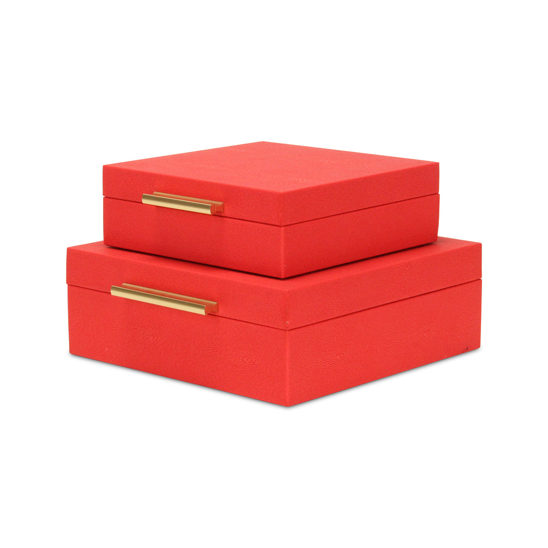 5825-2RD - Lusan Square Shagreen Boxes - Red