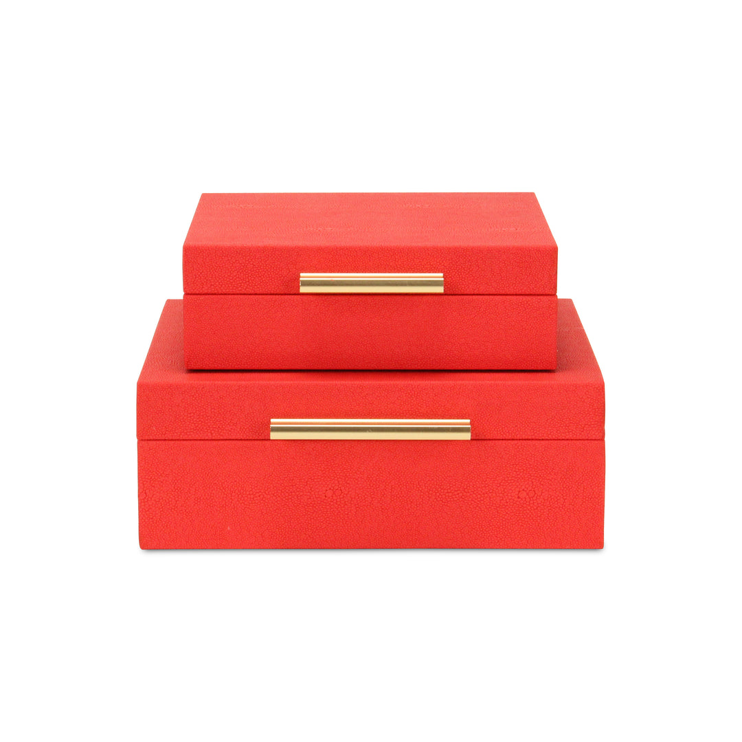 5825-2RD - Lusan Square Shagreen Boxes - Red