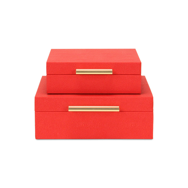 5825-2RD - Lusan Square Shagreen Boxes - Red