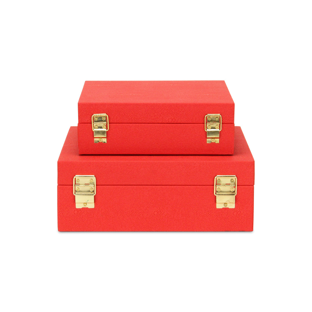 5825-2RD - Lusan Square Shagreen Boxes - Red