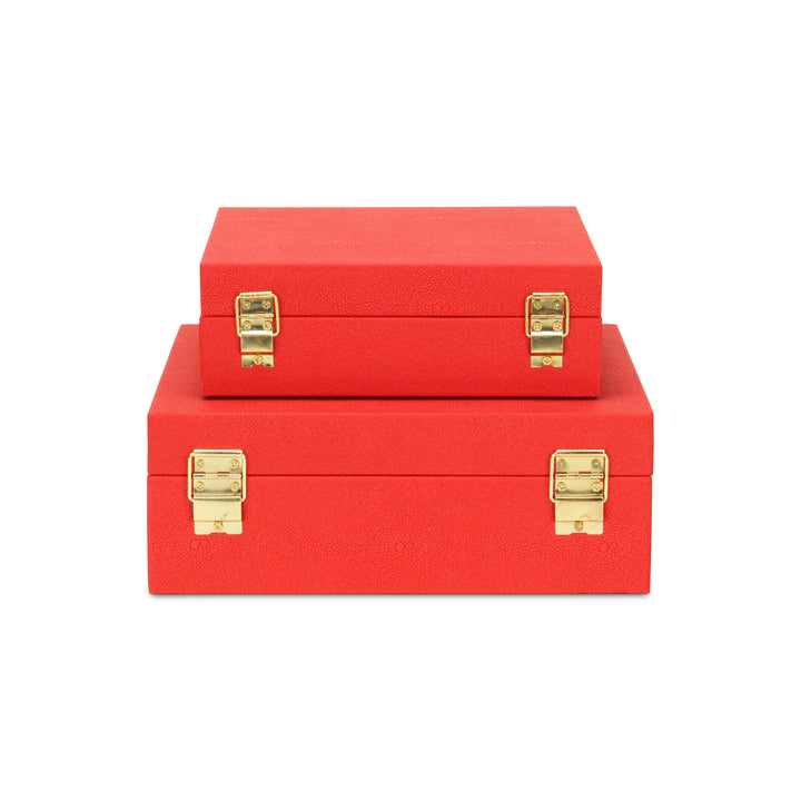 5825-2RD - Lusan Square Shagreen Boxes - Red