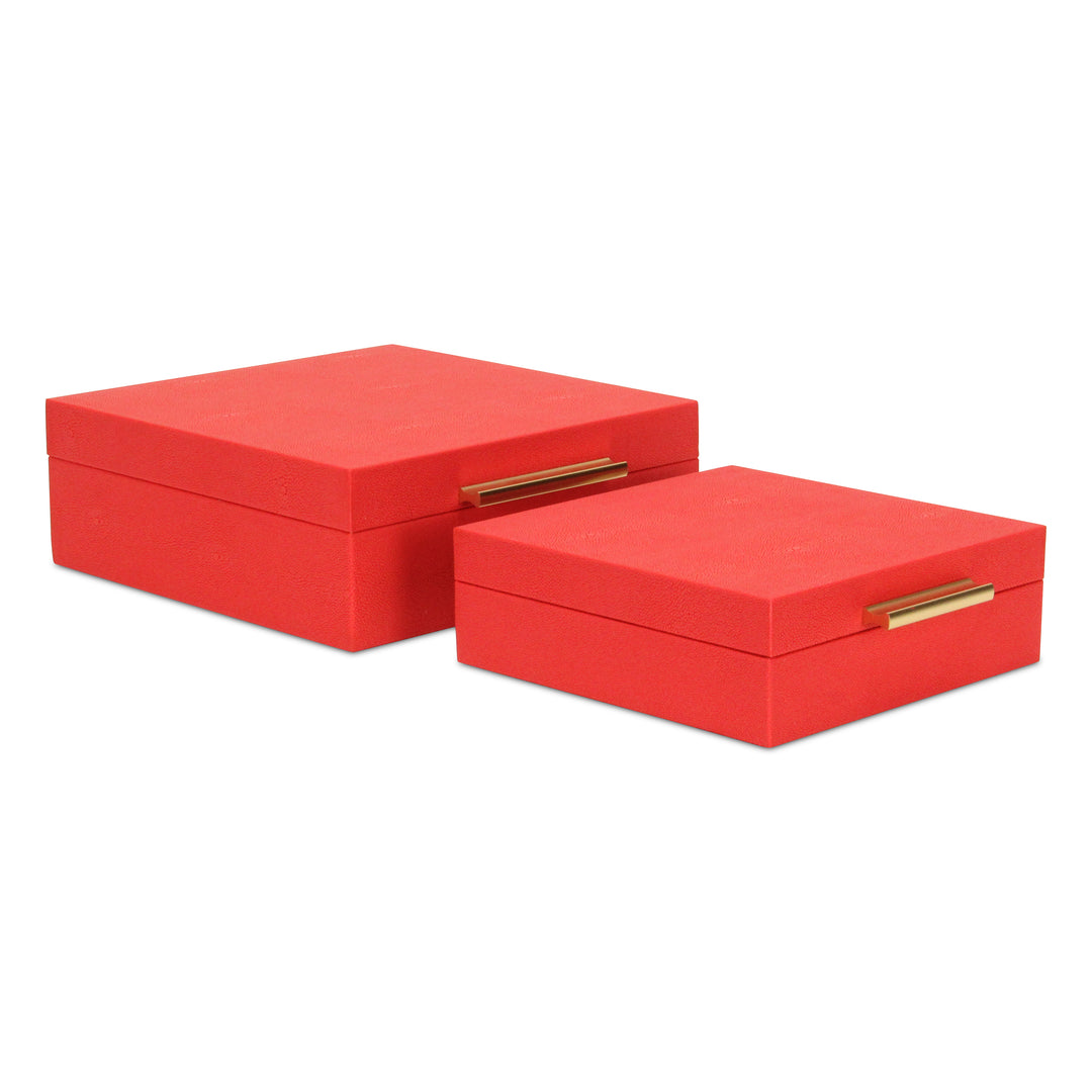 5825-2RD - Lusan Square Shagreen Boxes - Red