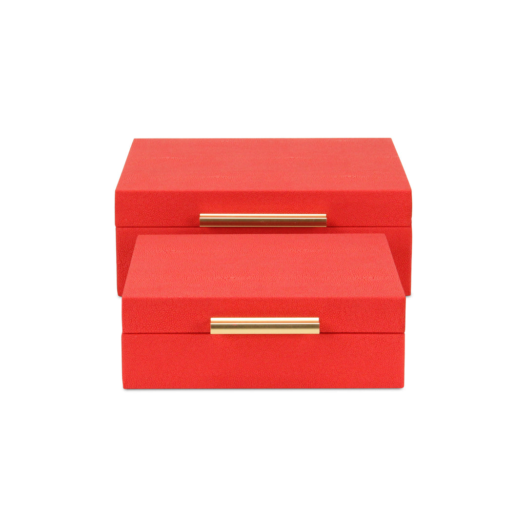 5825-2RD - Lusan Square Shagreen Boxes - Red