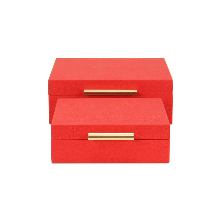 5825-2RD - Lusan Square Shagreen Boxes - Red