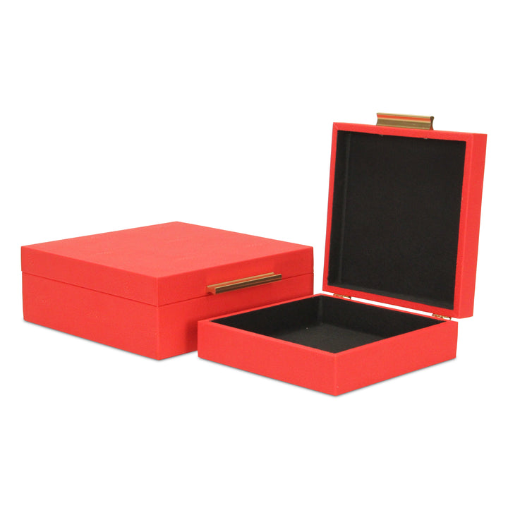 5825-2RD - Lusan Square Shagreen Boxes - Red