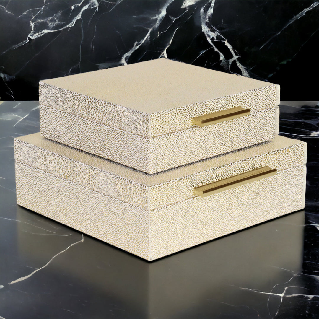 5825-2WTGD - Lusan Square Shagreen Boxes - White Gold