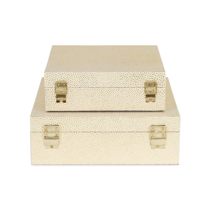 5825-2WTGD - Lusan Square Shagreen Boxes - White Gold