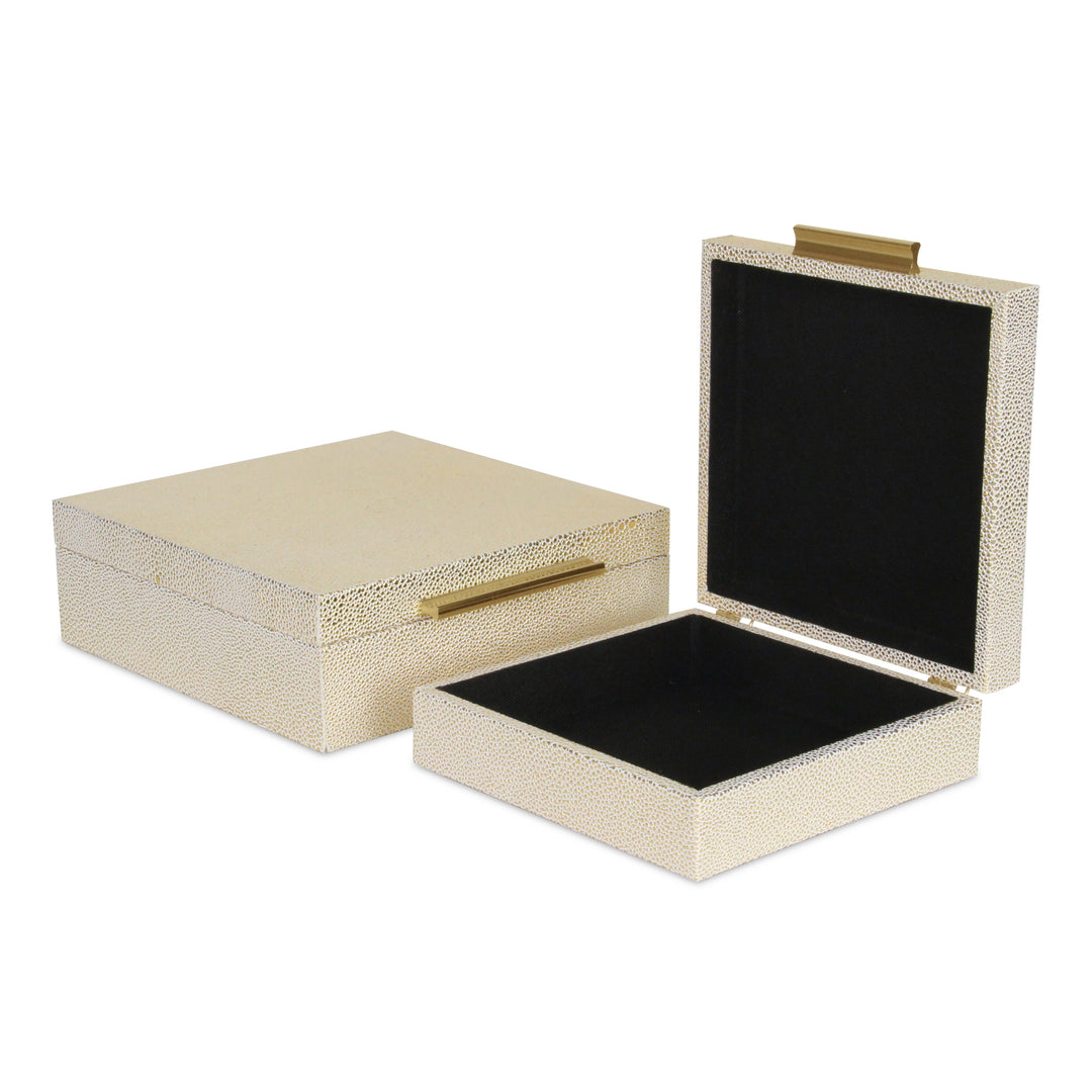 5825-2WTGD - Lusan Square Shagreen Boxes - White Gold