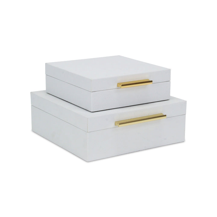 5825-2WTSNK - Lusan Square Shagreen Boxes - White Snk