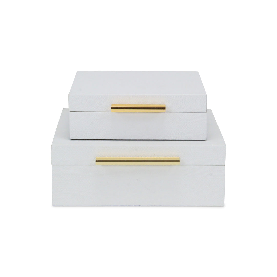 5825-2WTSNK - Lusan Square Shagreen Boxes - White Snk