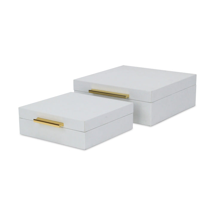 5825-2WTSNK - Lusan Square Shagreen Boxes - White Snk