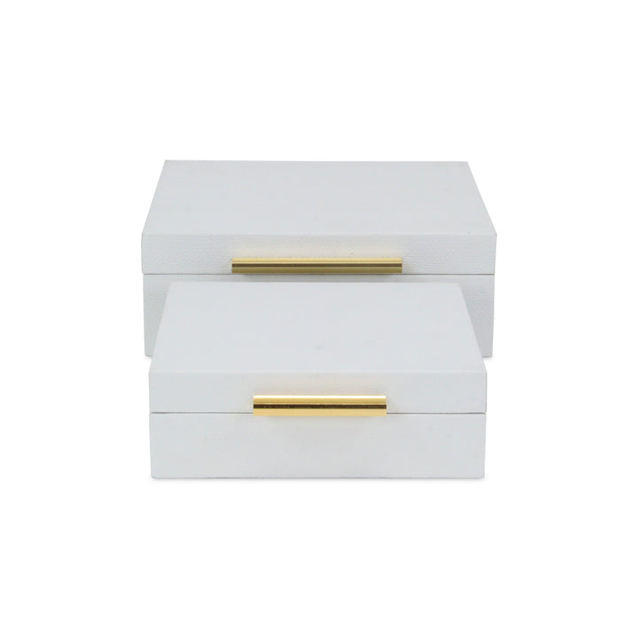 5825-2WTSNK - Lusan Square Shagreen Boxes - White Snk