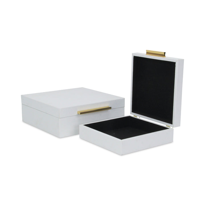 5825-2WTSNK - Lusan Square Shagreen Boxes - White Snk