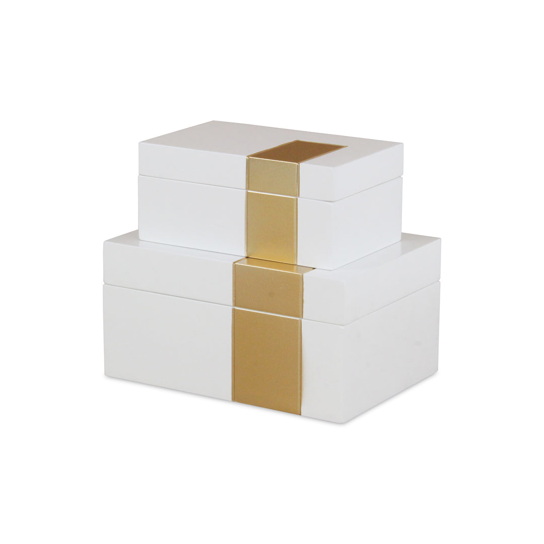 5954-2 - White Wooden Decor Box S/2